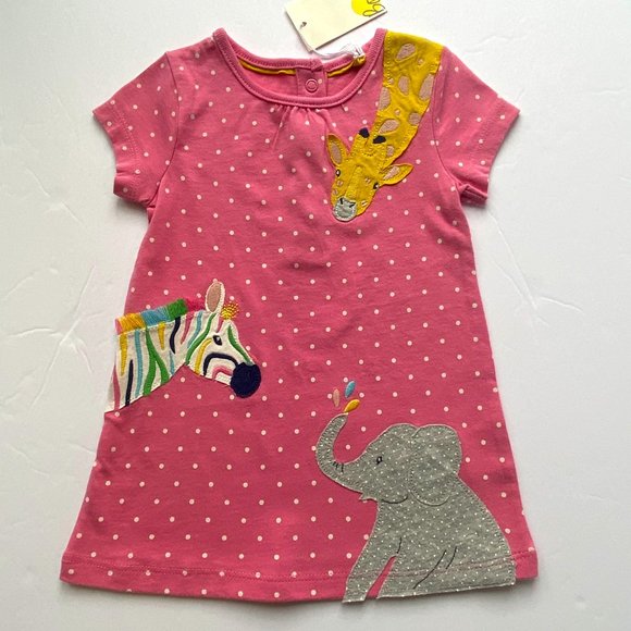 NWT Mini Boden RARE Pink Zoo Animals Dress, 3-6M - Picture 1 of 8